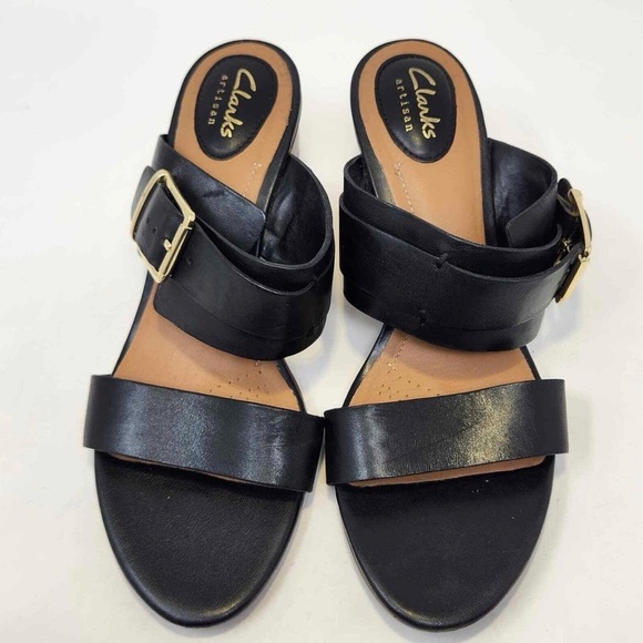 Clarks Shoes - Clarks Black Slide Sandals with Strap
